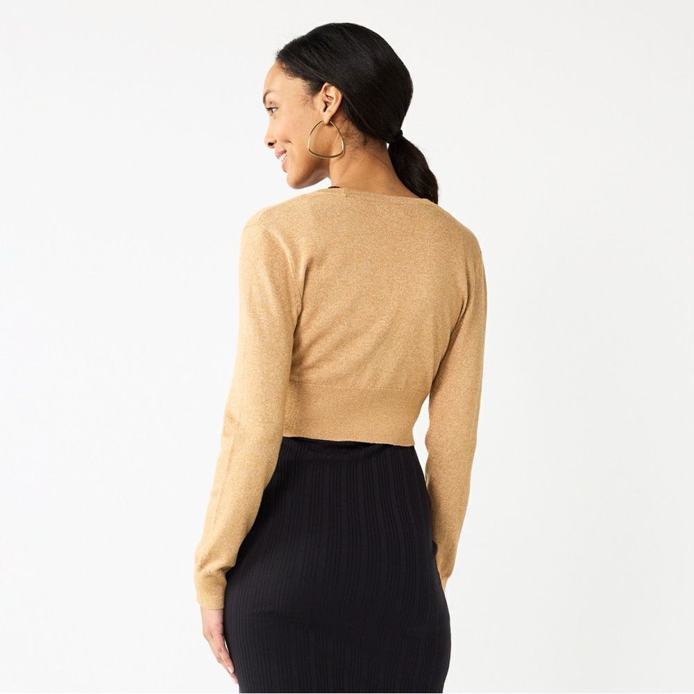 Nine West Women's V-Neck Cropped Cardigan in Rustic Tan Size Large - Picture 2 of 7